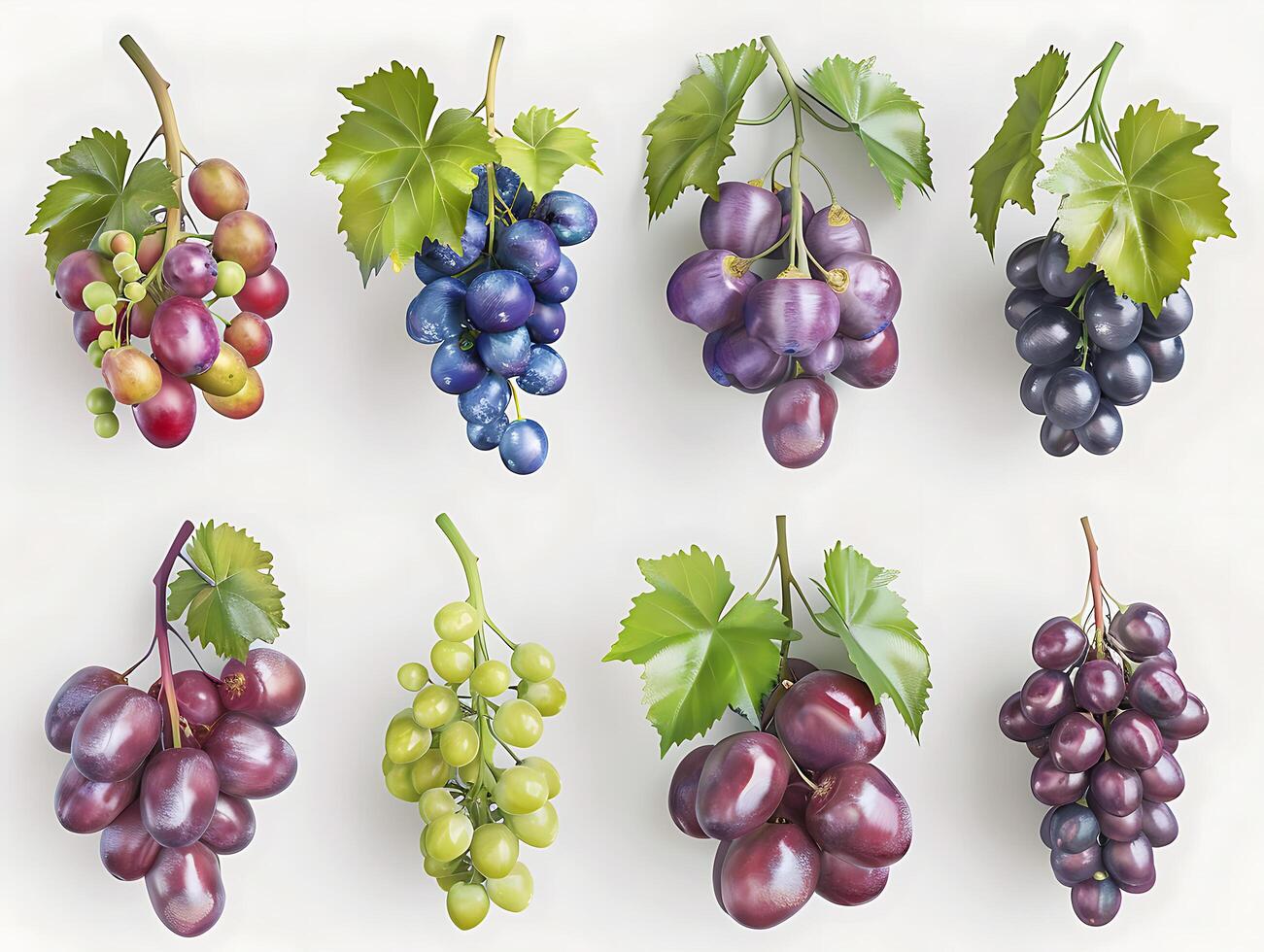 Set of ripe grapes with leaves in high resolution photo