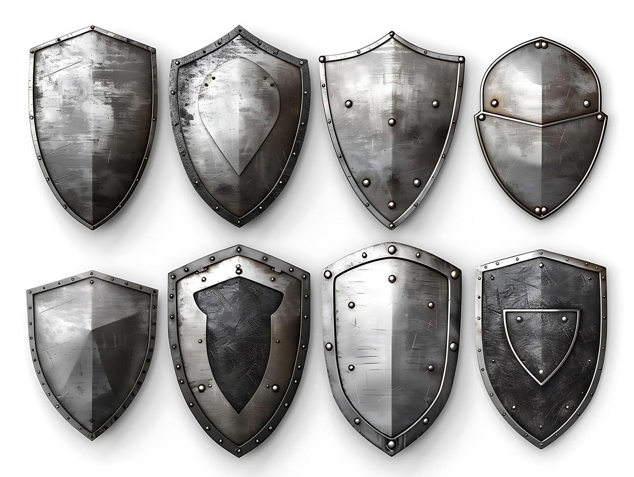 Set of shields for protection and security, cut out photo