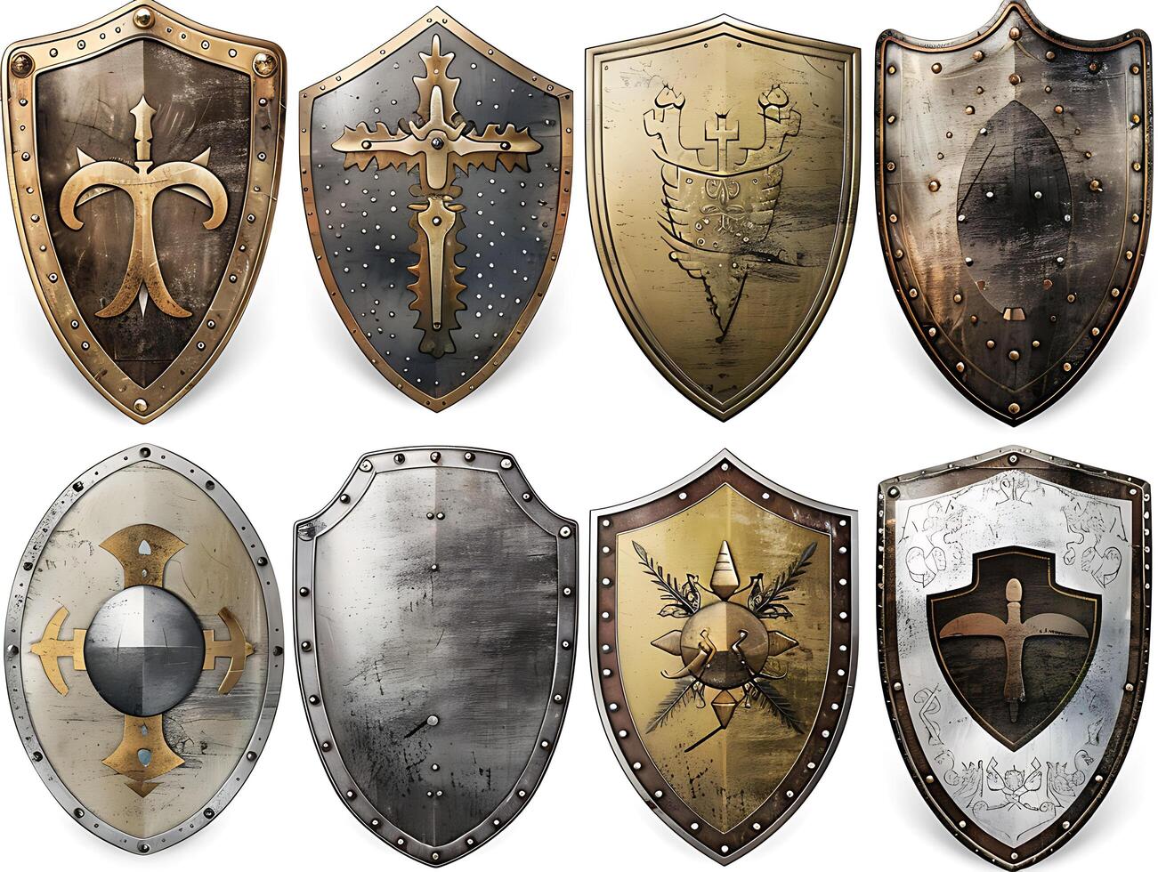 Set of shields for protection and security, cut out photo