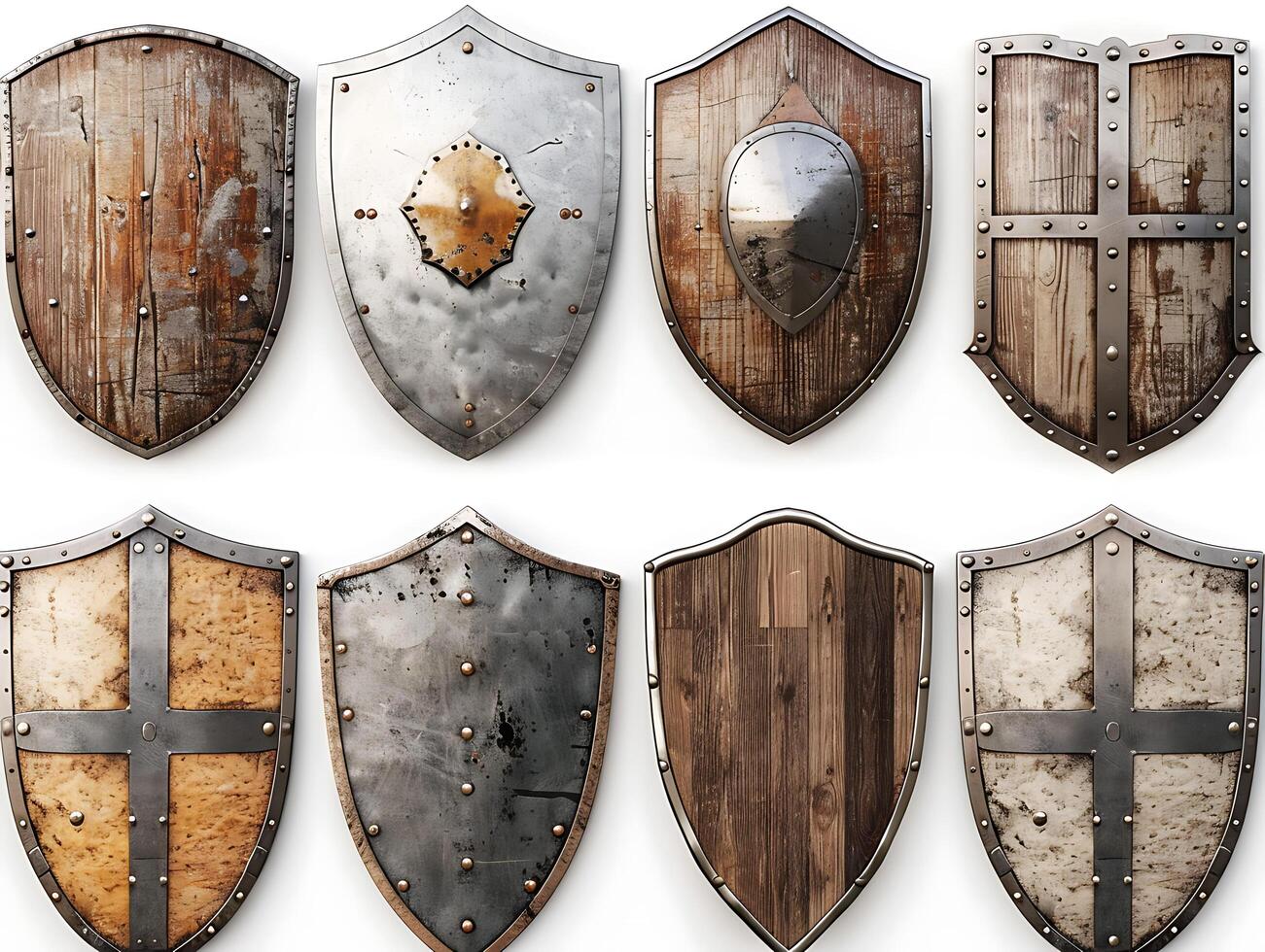 Set of shields for protection and security, cut out photo