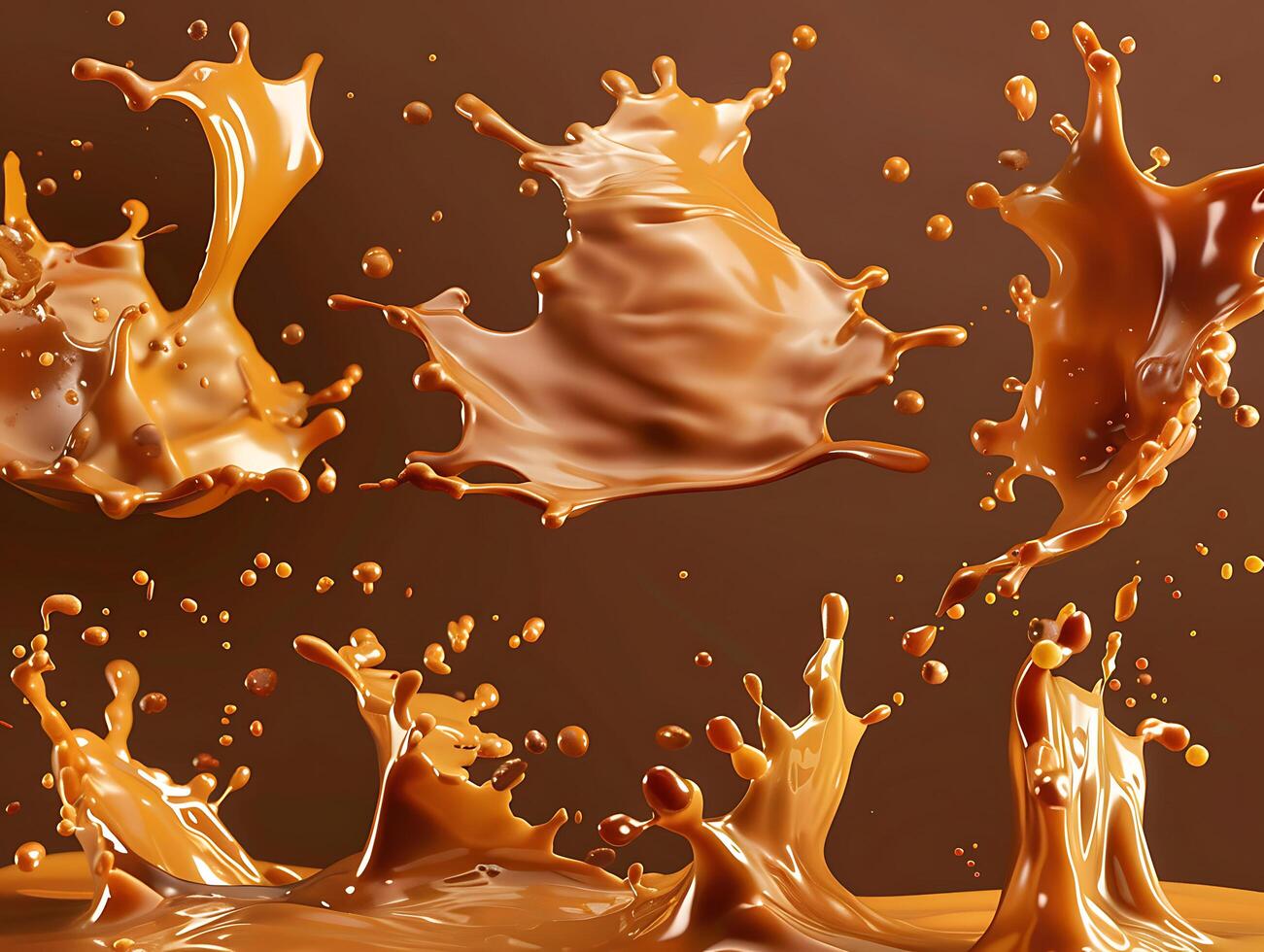 Set of delicious caramel splashes in high resolution photo