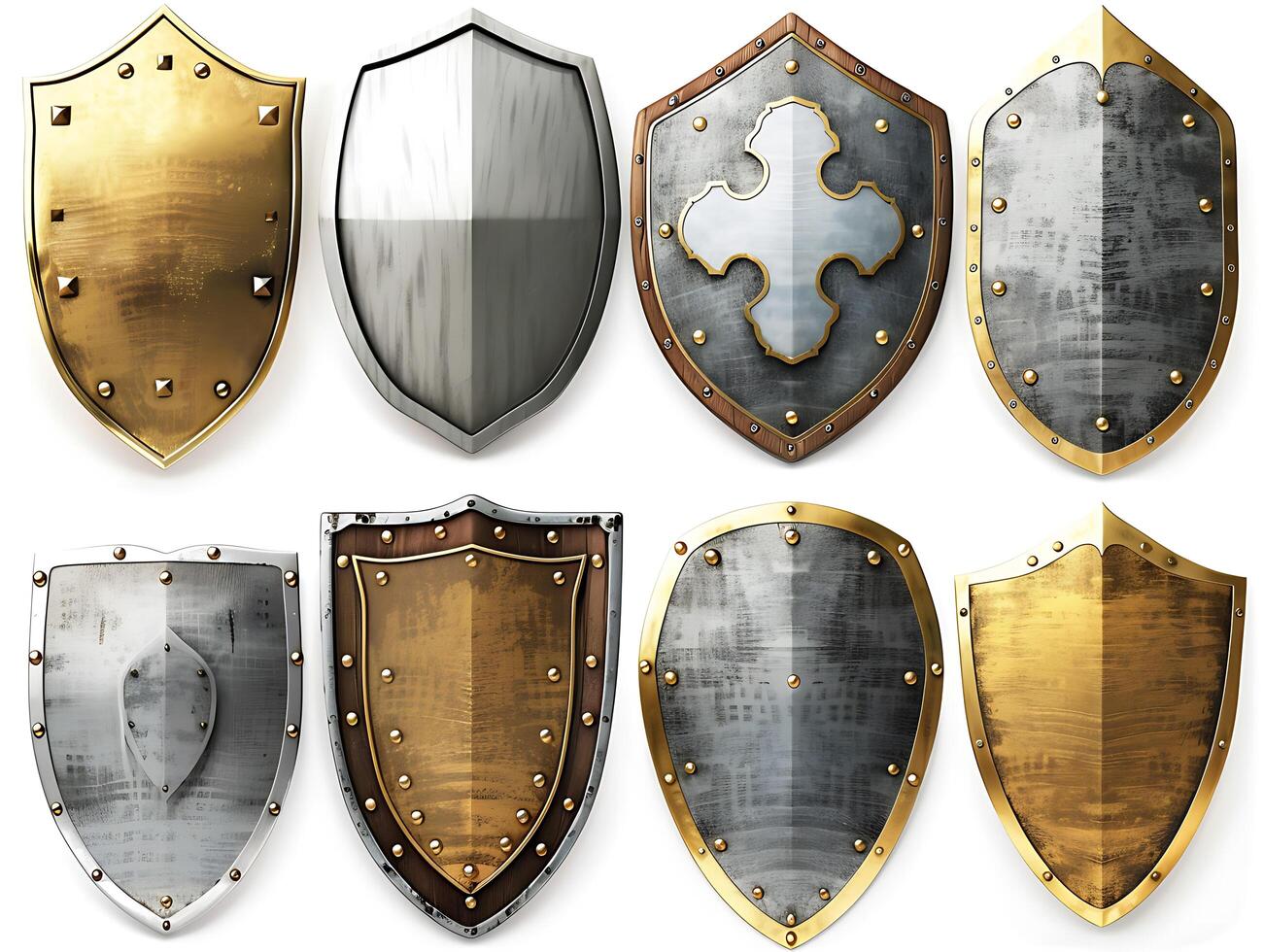 Set of shields for protection and security, cut out photo