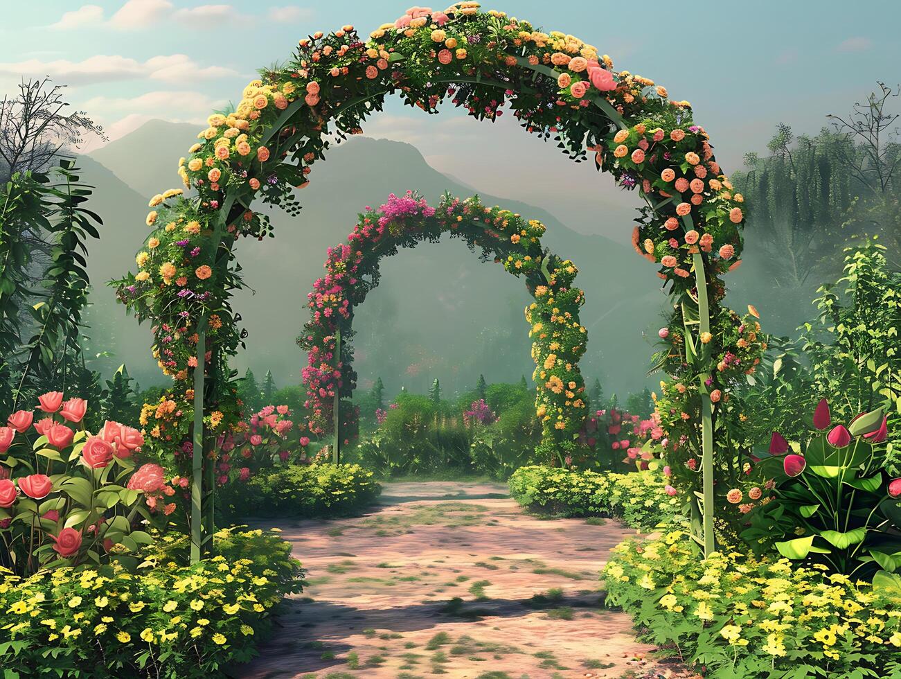 Realistic high resolution wedding flower arches photo