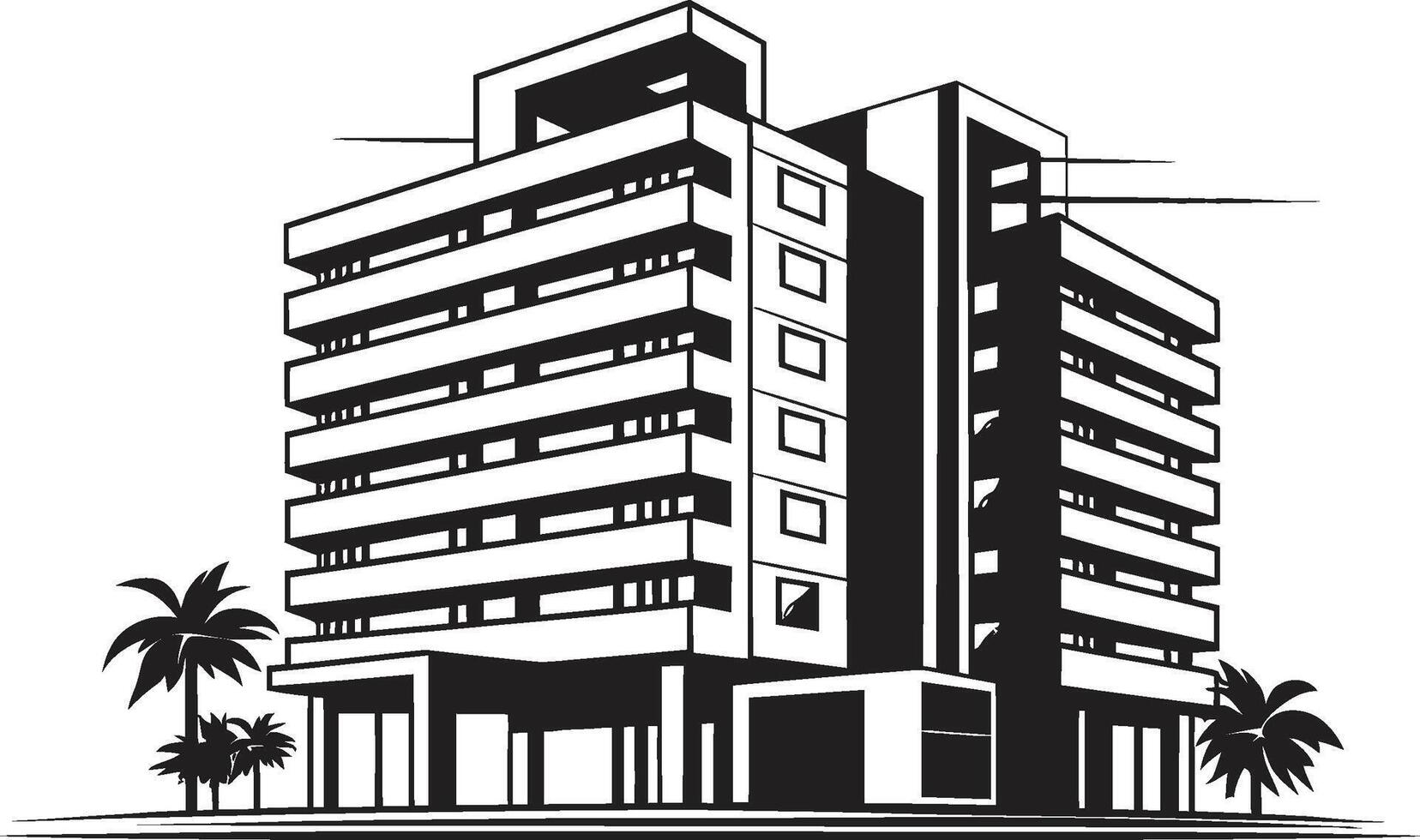 Noir Residential Concept Black Multifloor Building Icon Midnight Commercial Tower Outline Building Sketch in Black vector