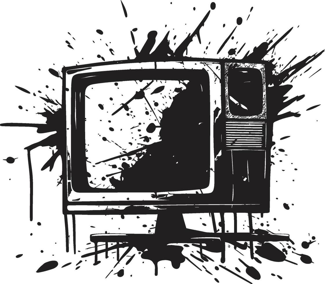 Cracked Console Black Element of Smashed Television Design Demolished Display Icon of Broken TV in Noir vector