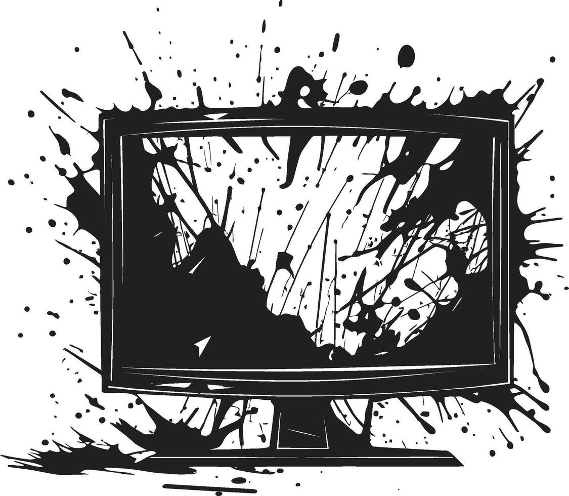 Broken Broadcast Black Element of Smashed Television Design Shattered Screen Graphic of Smashed TV vector