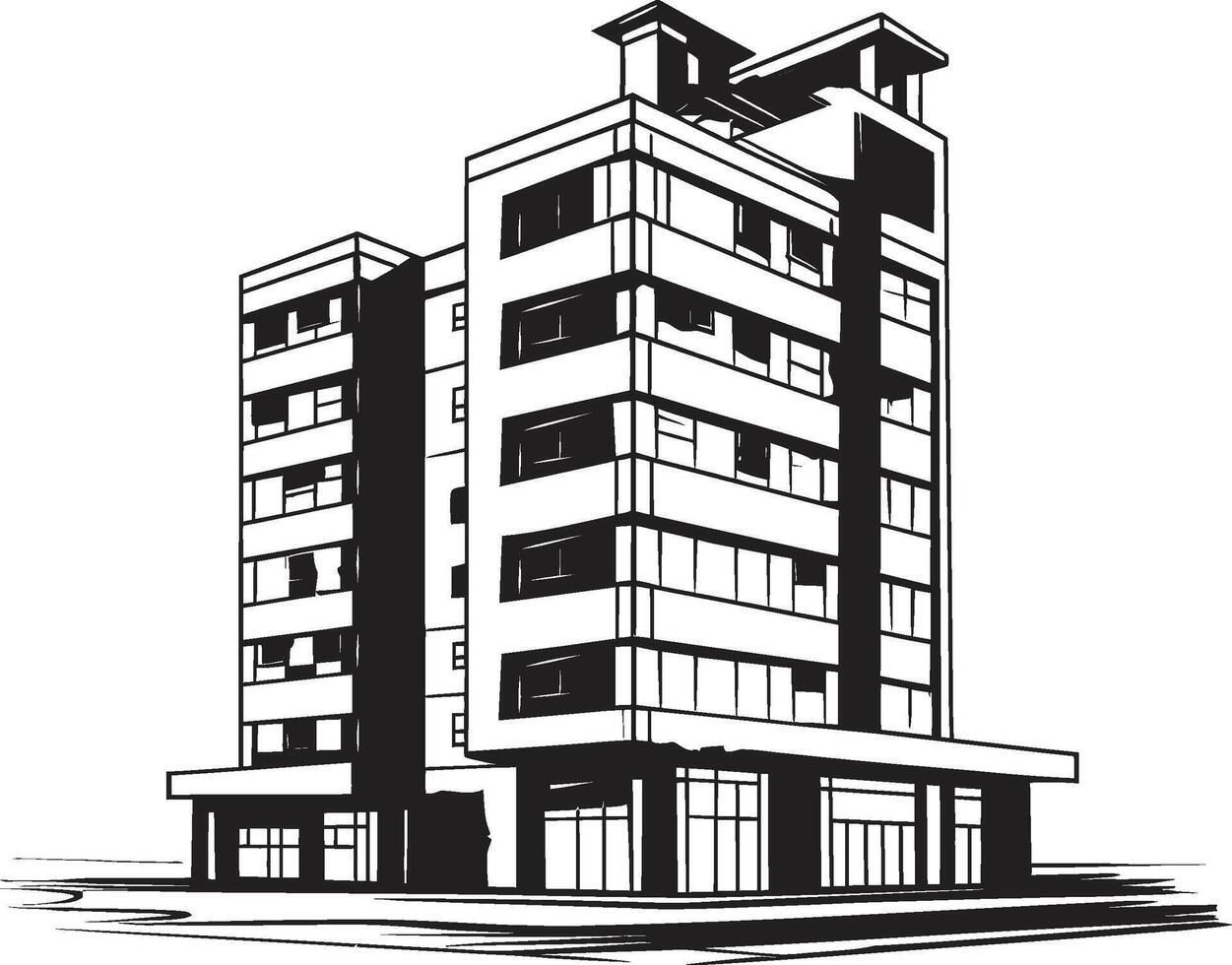 Midnight Corporate Tower Black Multifloor Building Icon Shadowy Mixed Use Outline Building in Black vector