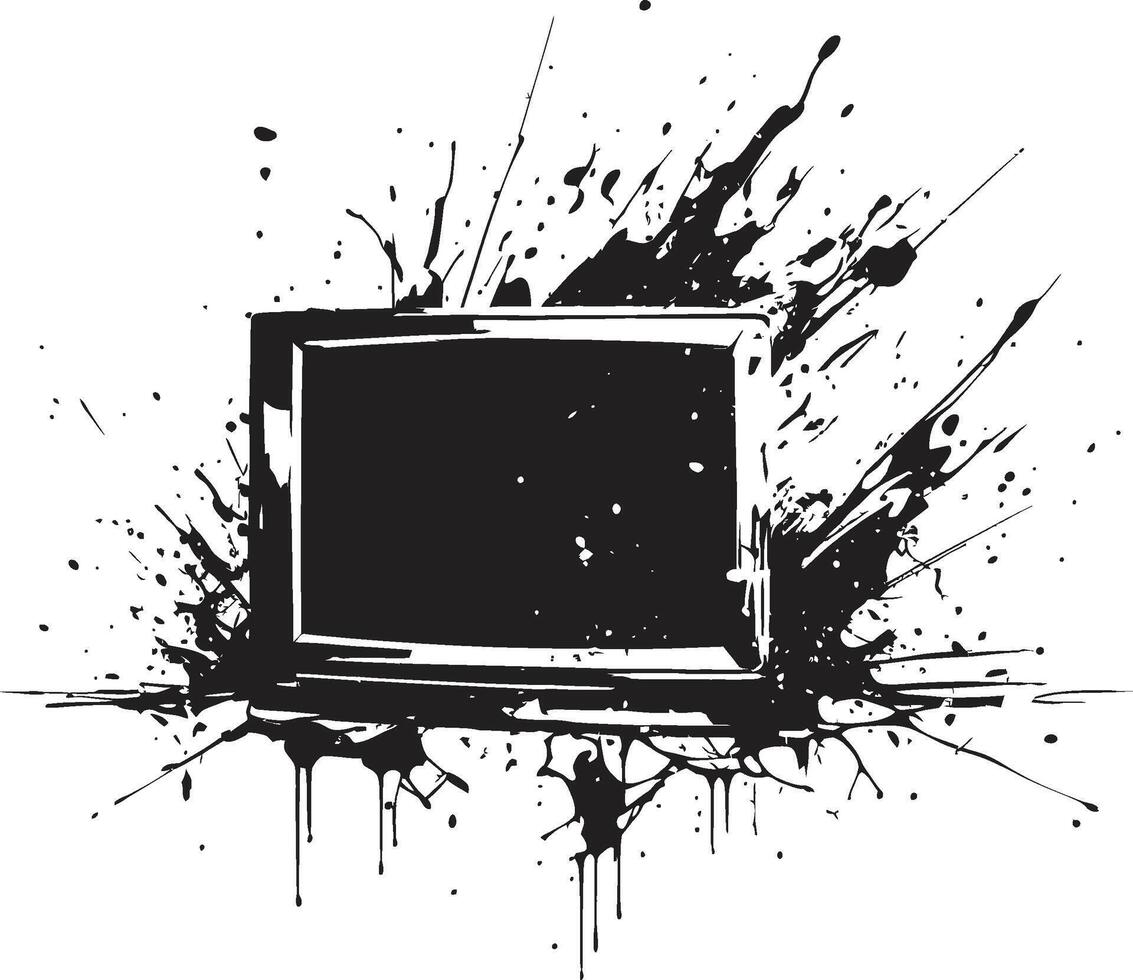 Broken Broadcast Concept Black Graphic of Shattered Television Screen Tattered Tube Icon Design of Broken Television Screen vector