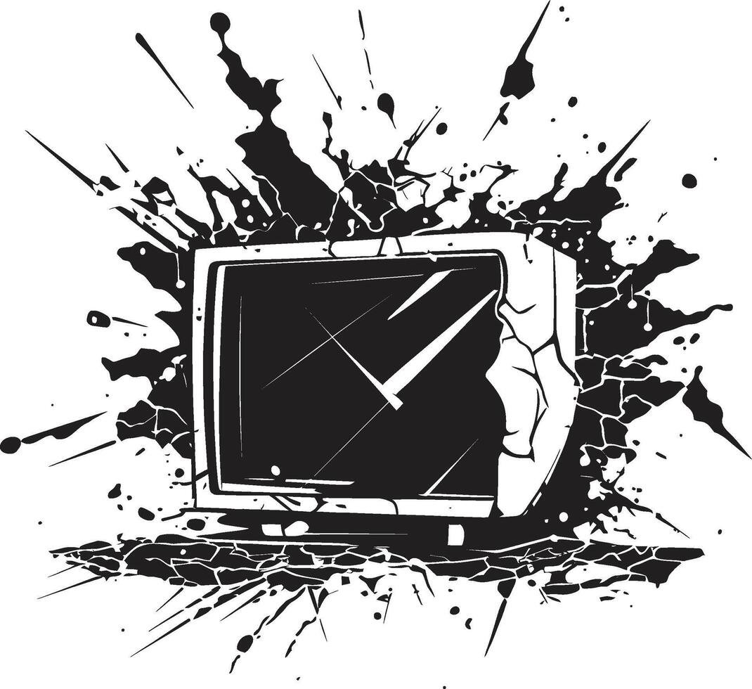 Tattered Tube Icon Design of Broken Television Screen Splintered Screen Silhouette Black of Shattered TV Screen vector