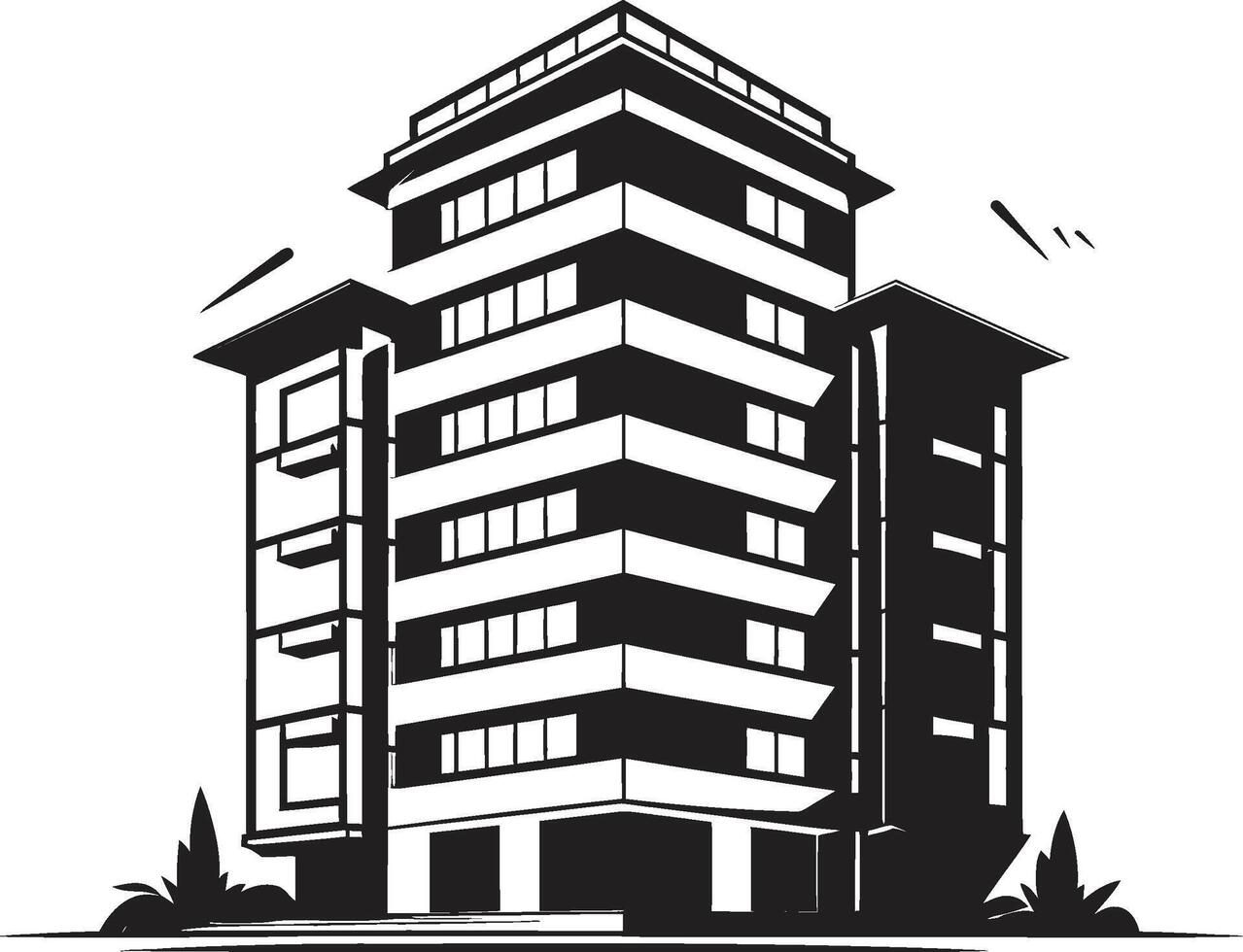 Noir Urban Development Design Black Multifloor Building Design Midnight Corporate Tower Sketch Building Icon in Black vector
