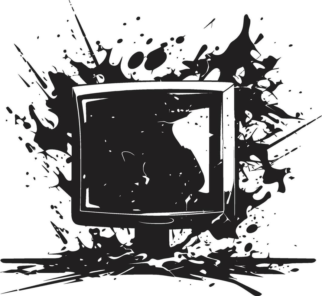 Fractured Flatpanel Icon Design of Smashed TV Outline Fragmented Flatscreen Silhouette Black Graphic of Shattered Television Outline vector