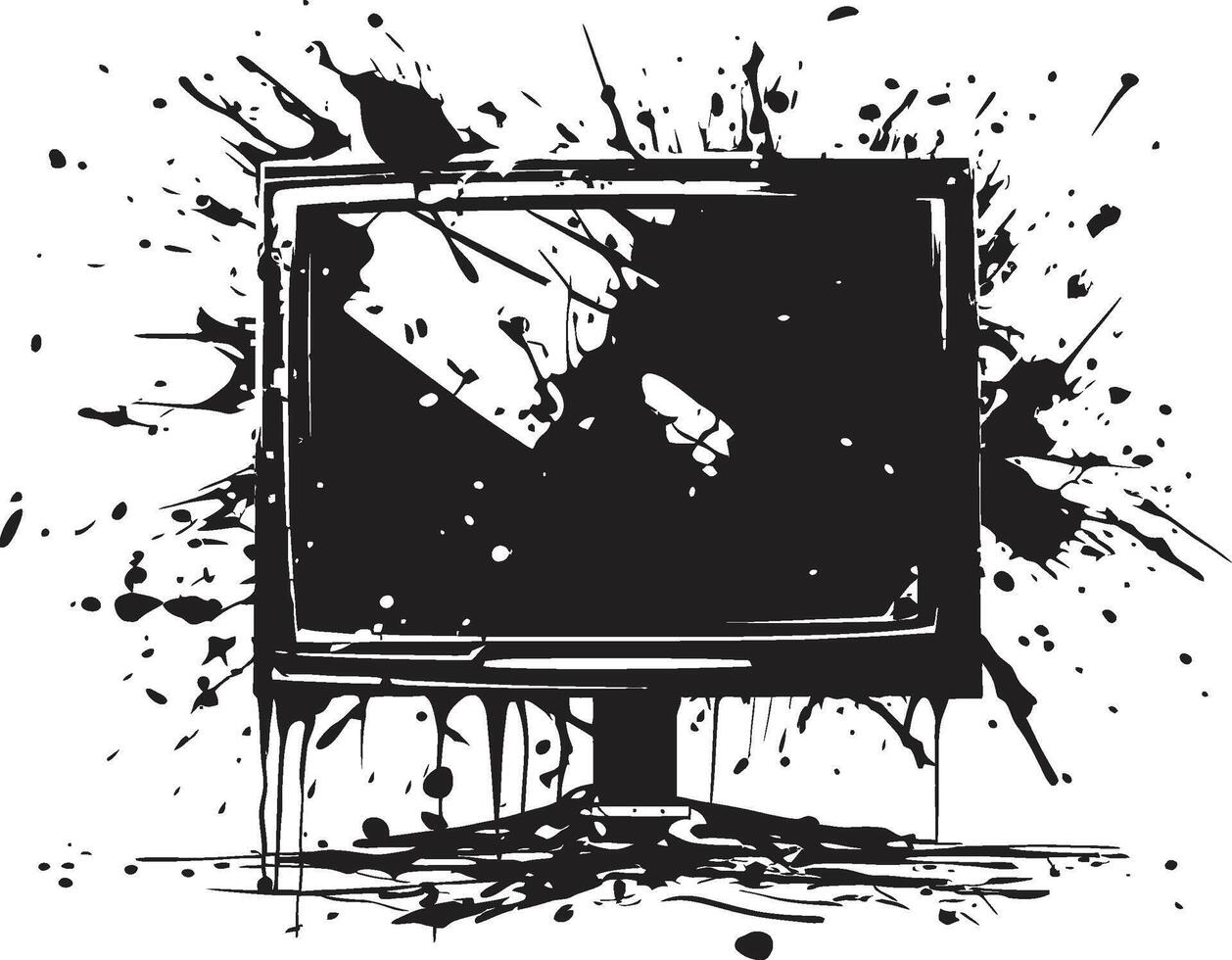Splintered Screen Graphic of Shattered TV Design Fractured Flatpanel Black Icon of Broken Television Screen vector