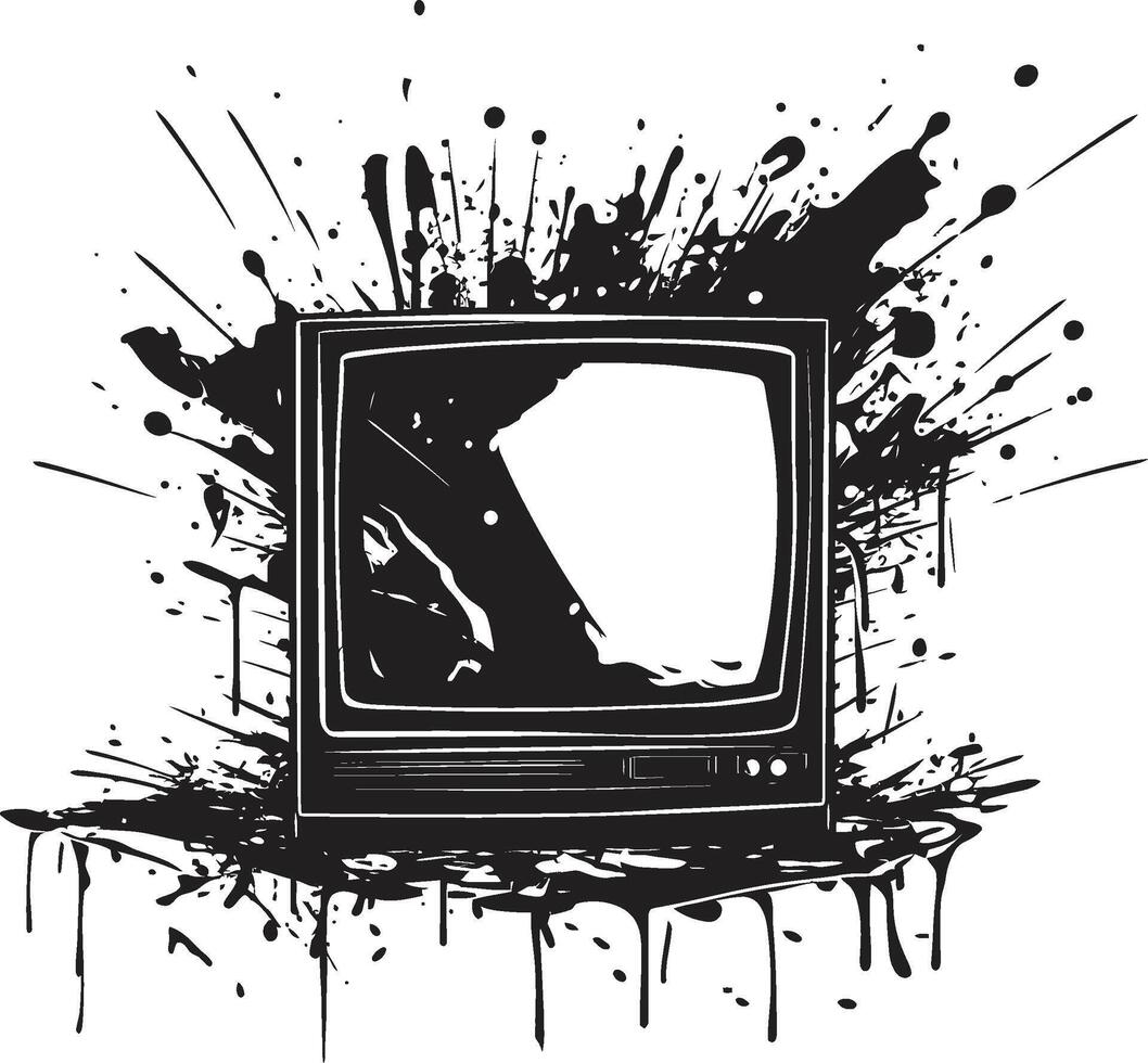Fractured Flatpanel Graphic of Broken TV Screen Fragmented Flatscreen Black Design of Shattered TV in Noir vector