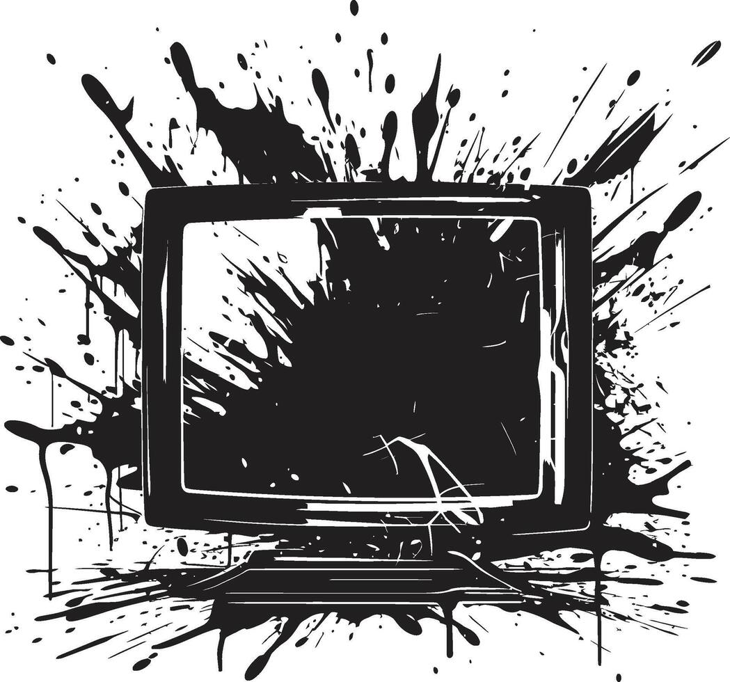 Wrecked Watchbox Graphic of Shattered TV Screen Shattered Signals Black Element of Broken Television Screen vector