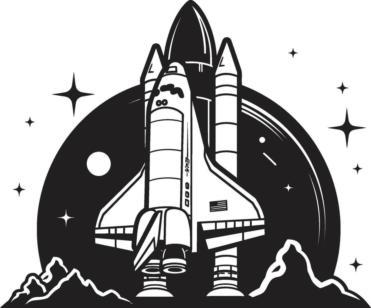 Lunar Launcher Rocket Sketch in Black Interstellar Explorer Black of Spacecraft vector