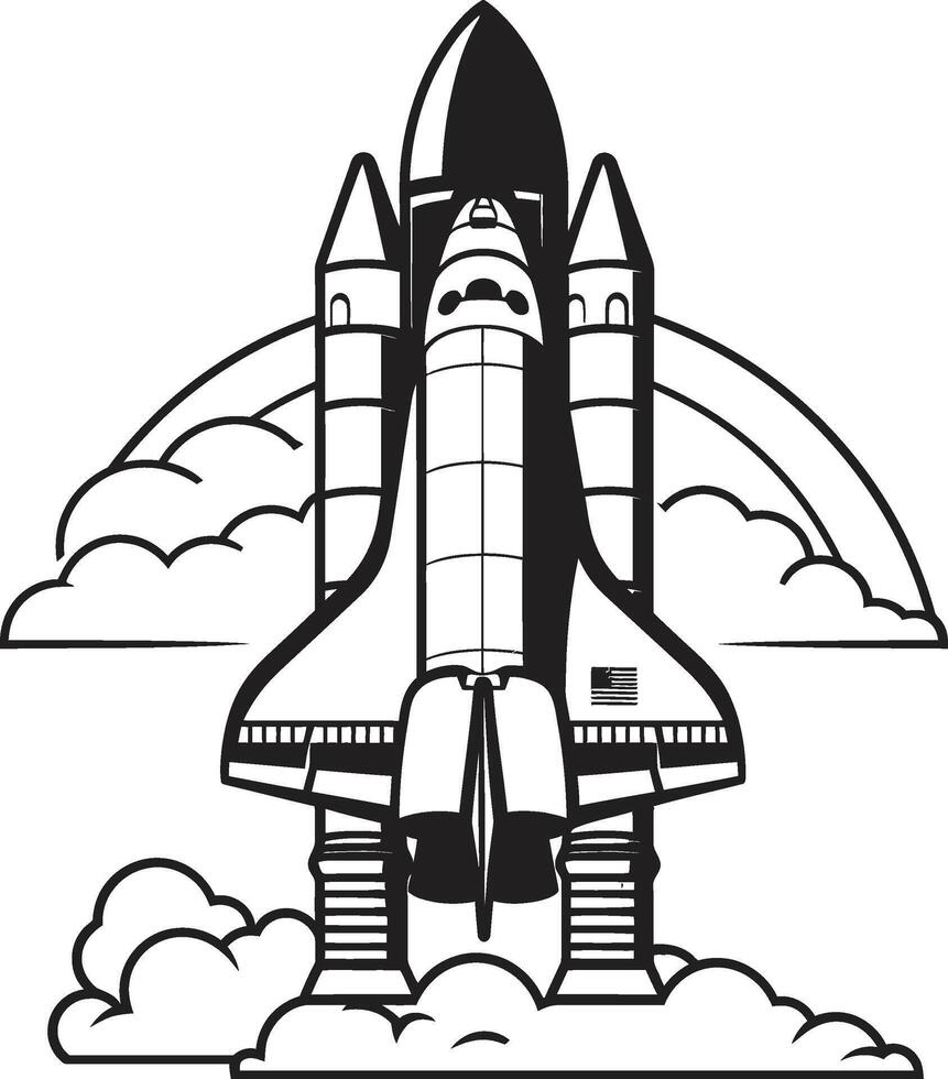 Celestial Conqueror Black Icon of Rocket in Space Stellar Soarer Rocket Sketch in Black vector