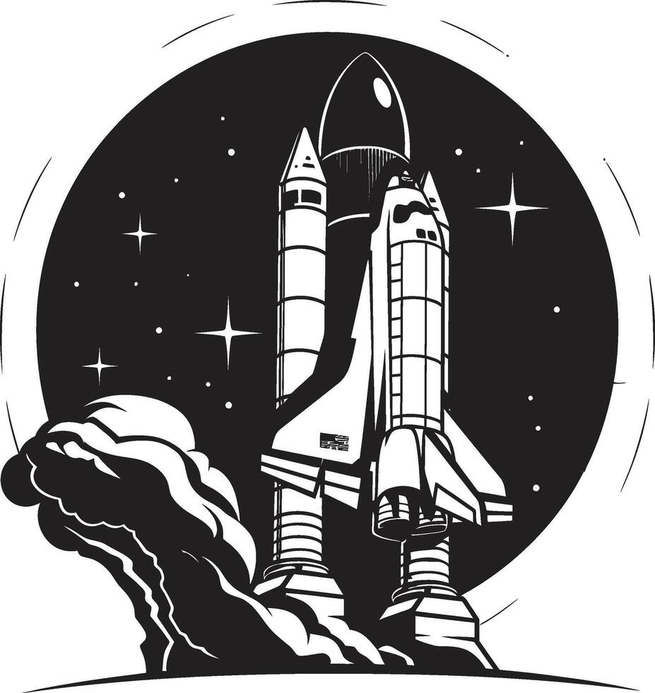 Lunar Launcher Silhouette Black Graphic of Spacecraft Midnight Missile Rocket Design in Noir vector