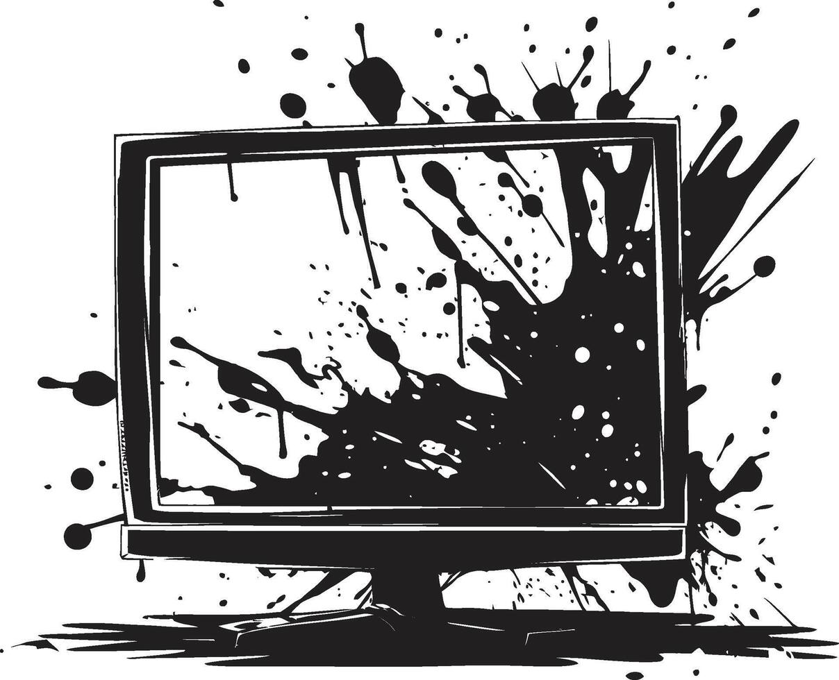 Shattered Screen Black Element of Broken Television Design Tattered Tube Graphic of Shattered Television Set vector