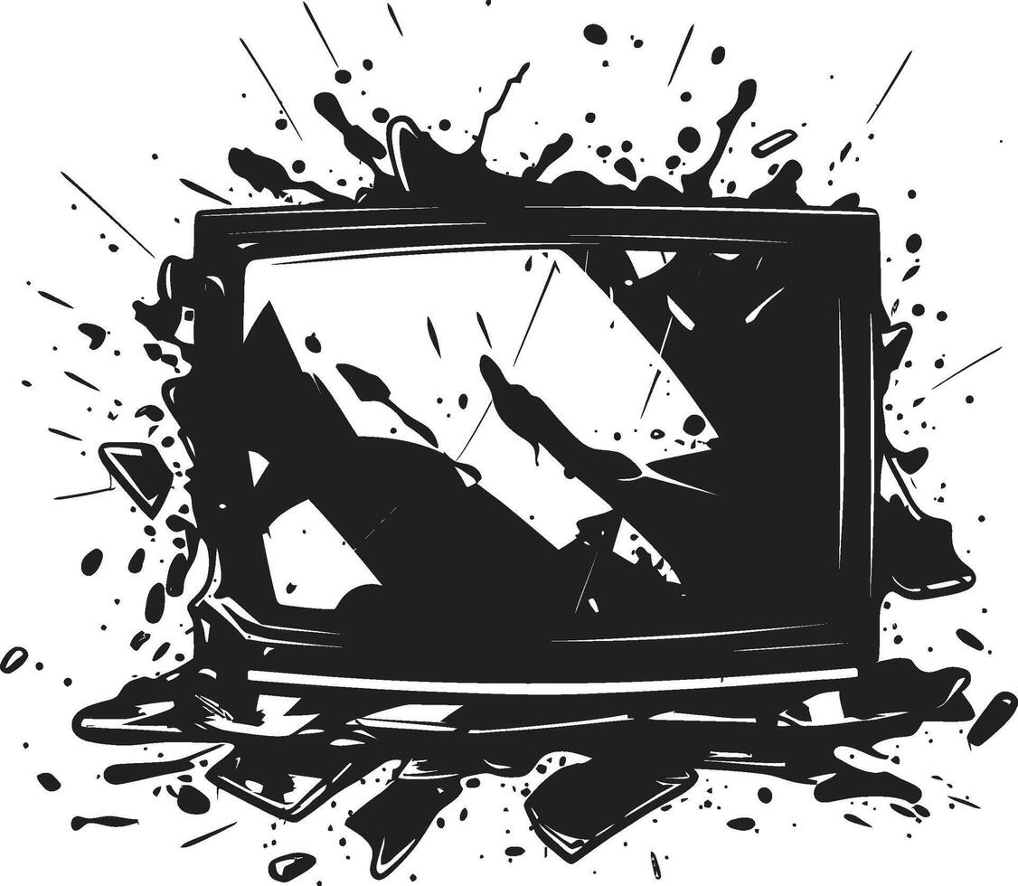 Demolished Display Illustration of Broken TV Screen Ruined Reception Black of Shattered Television vector