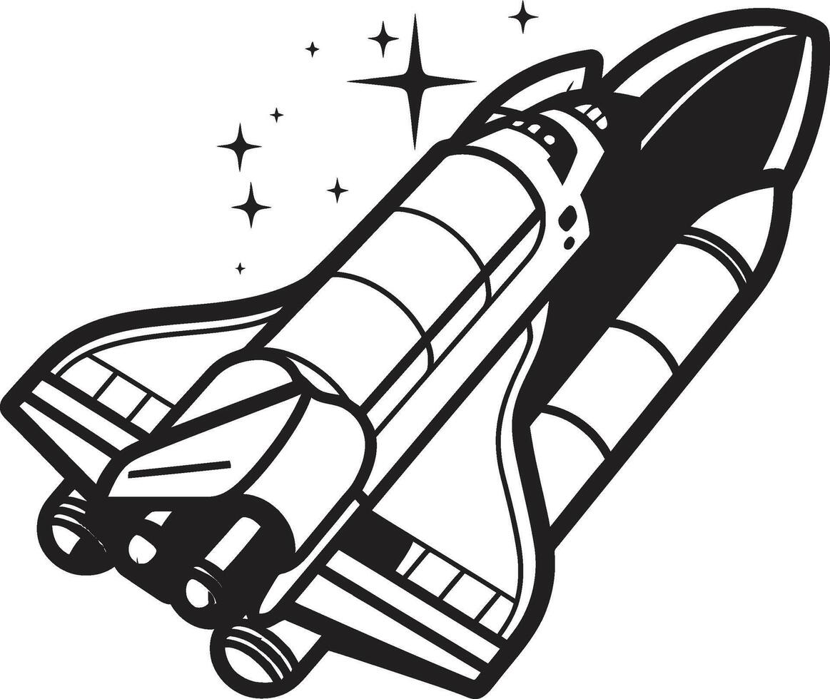 Shadowed Spaceship Black Icon of Rocket Craft Obsidian Orbiter Rocket Sketch in Black vector