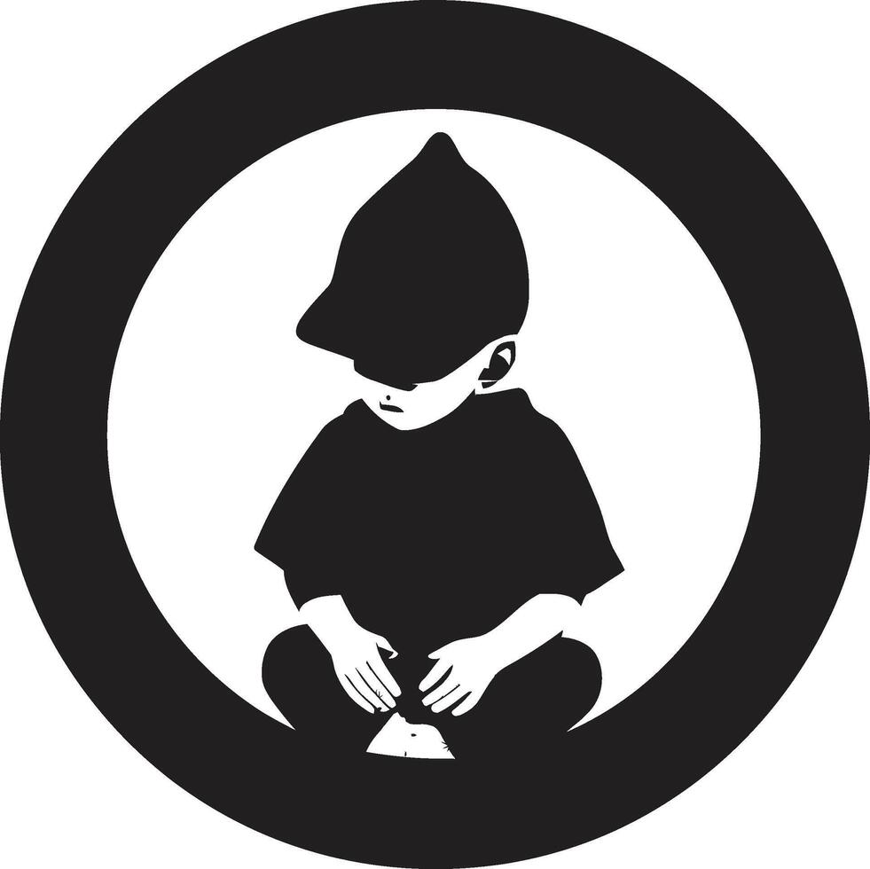 Cherubic Child Black Icon of Toddler Face Angelic Baby Design of Toddlers Face vector