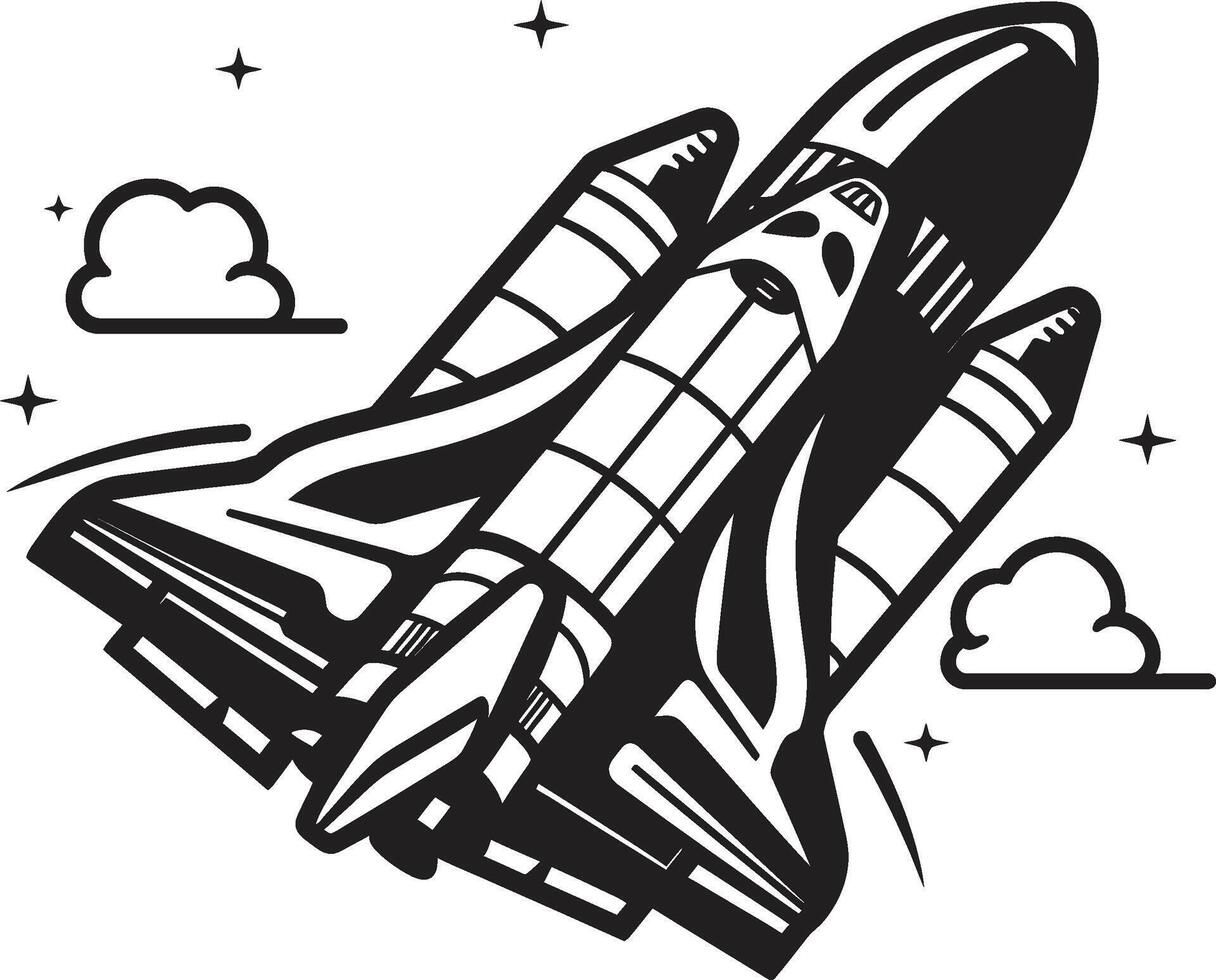 Cosmic Cruiser Rocket Design in Black Nebula Navigator Black Icon of Rocket Ship vector