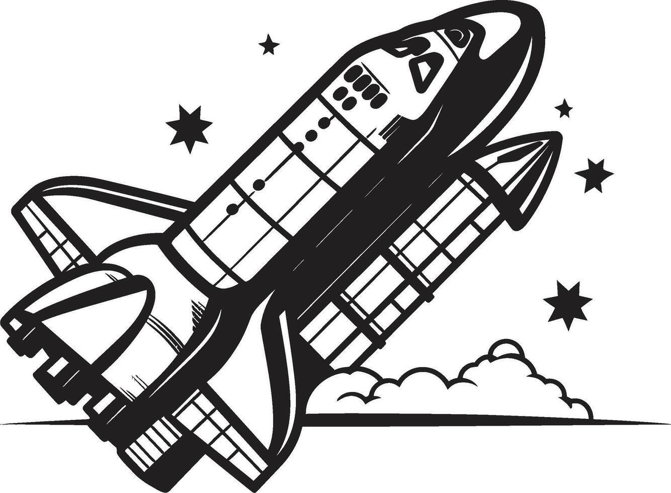 Galactic Guardian Black Icon of Rocket Ship Solar Sentinel Rocket Sketch in Noir vector