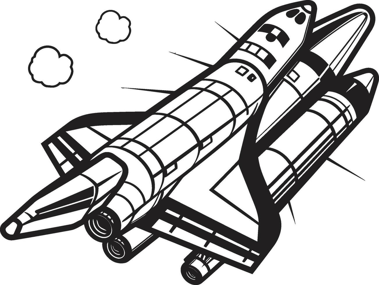 Orbit Observer Black Icon of Spacecraft Universe Voyager Rocket Sketch in Noir vector