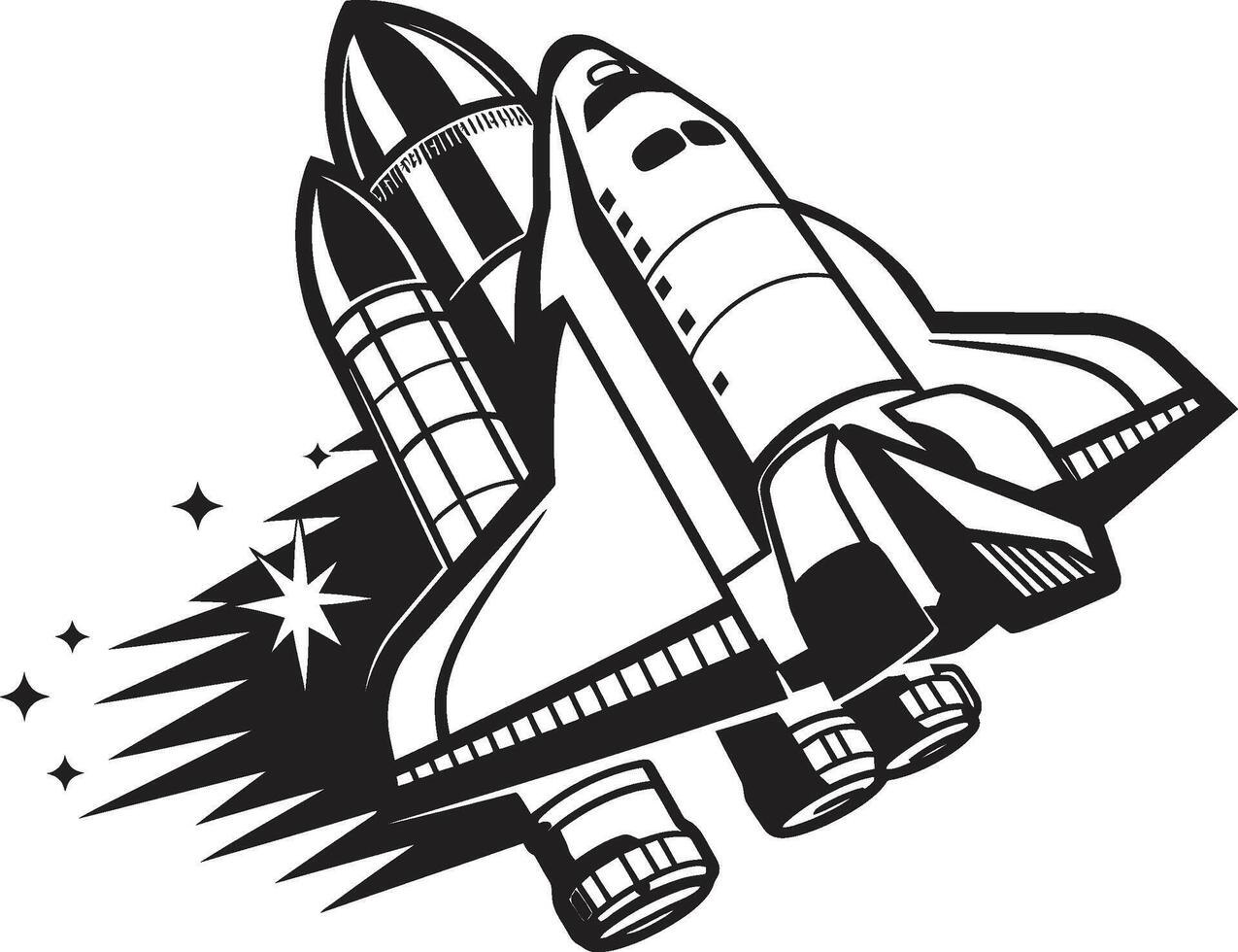Shadowed Shuttle Rocket Sketch in Noir Obsidian Orbiter Black of Rocket Craft vector