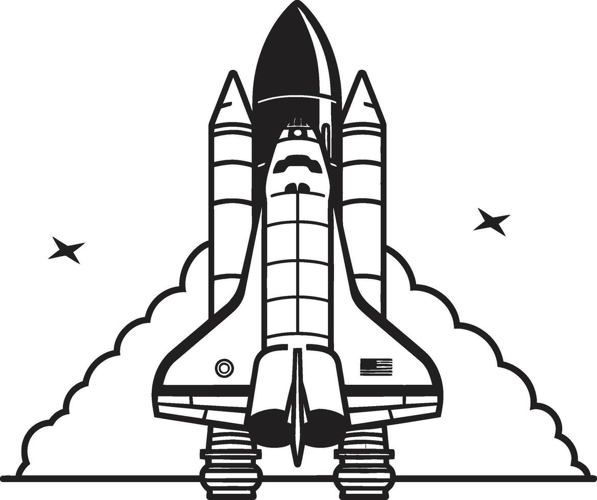 Stellar Soarer Black Icon of Spacecraft Galactic Guardian Rocket Sketch in Black vector