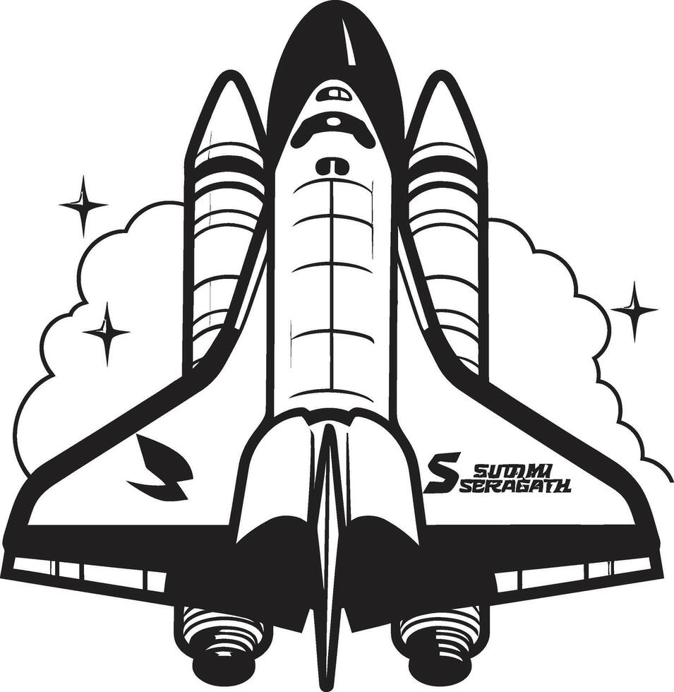 Midnight Spacecraft Black Icon of Rocket Craft Shadowed Shuttle Rocket Sketch in Noir vector