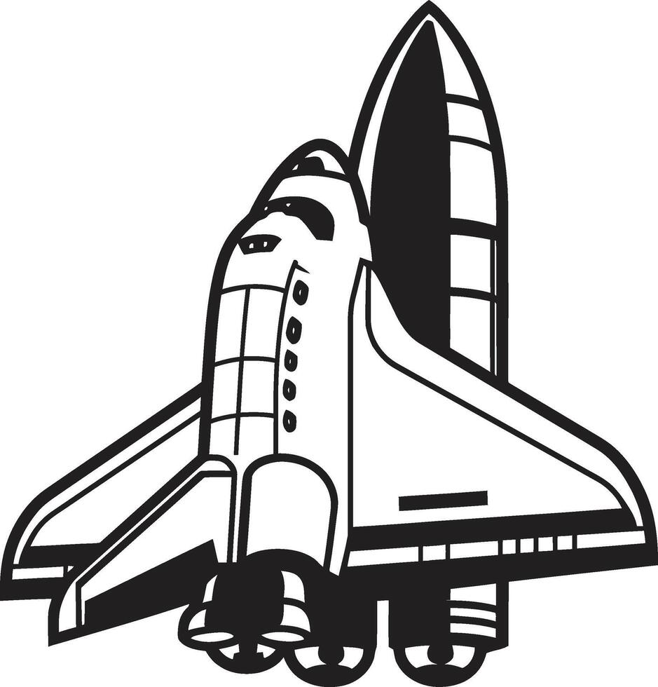 Astral Adventurer Rocket Design in Noir Orbit Observer Black Icon of Rocket in Space vector