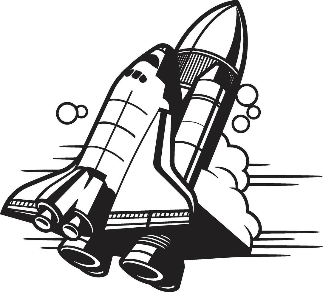 Interstellar Explorer Rocket Design in Noir Nebula Navigator Black Icon of Rocket Craft vector