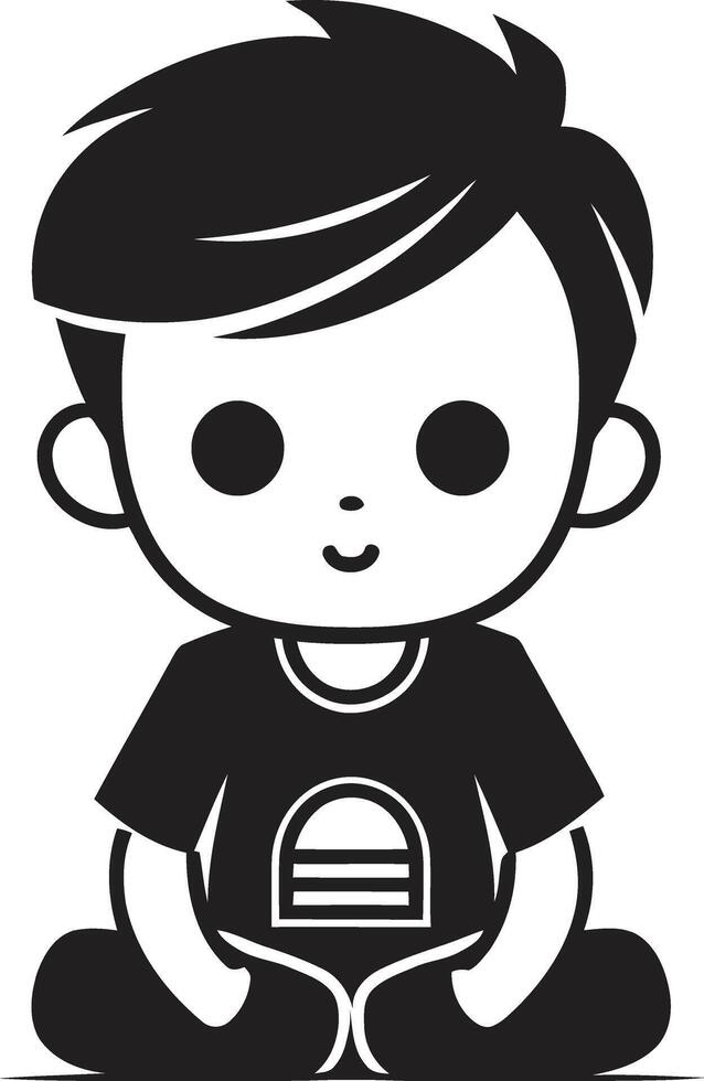 Divine Darling Toddler Face in Black Cherished Cherub Black Icon of Childs Face vector