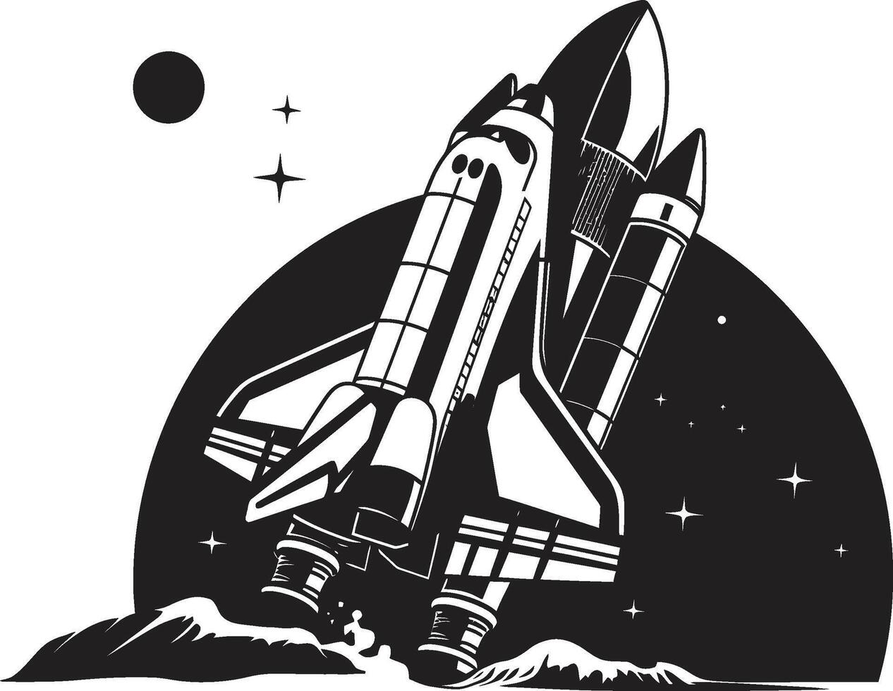 Nebula Navigator Rocket Design in Black Celestial Conqueror Black Icon of Spacecraft vector