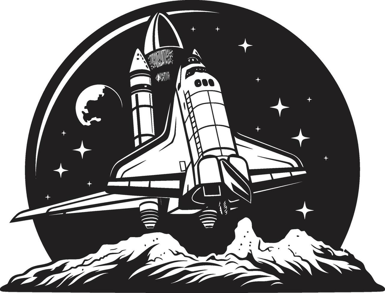 Lunar Launcher Rocket Design in Black Interstellar Explorer Black Icon of Space Rocket vector