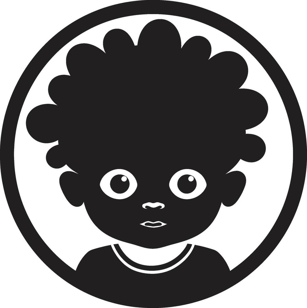 Sweet Pea Black Icon of Toddler Face Darling Cherub Toddler Face in Black vector
