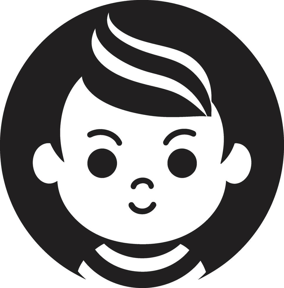Adorable Angel Toddler Face in Black Mini Marvel Black Icon of Childs Face vector