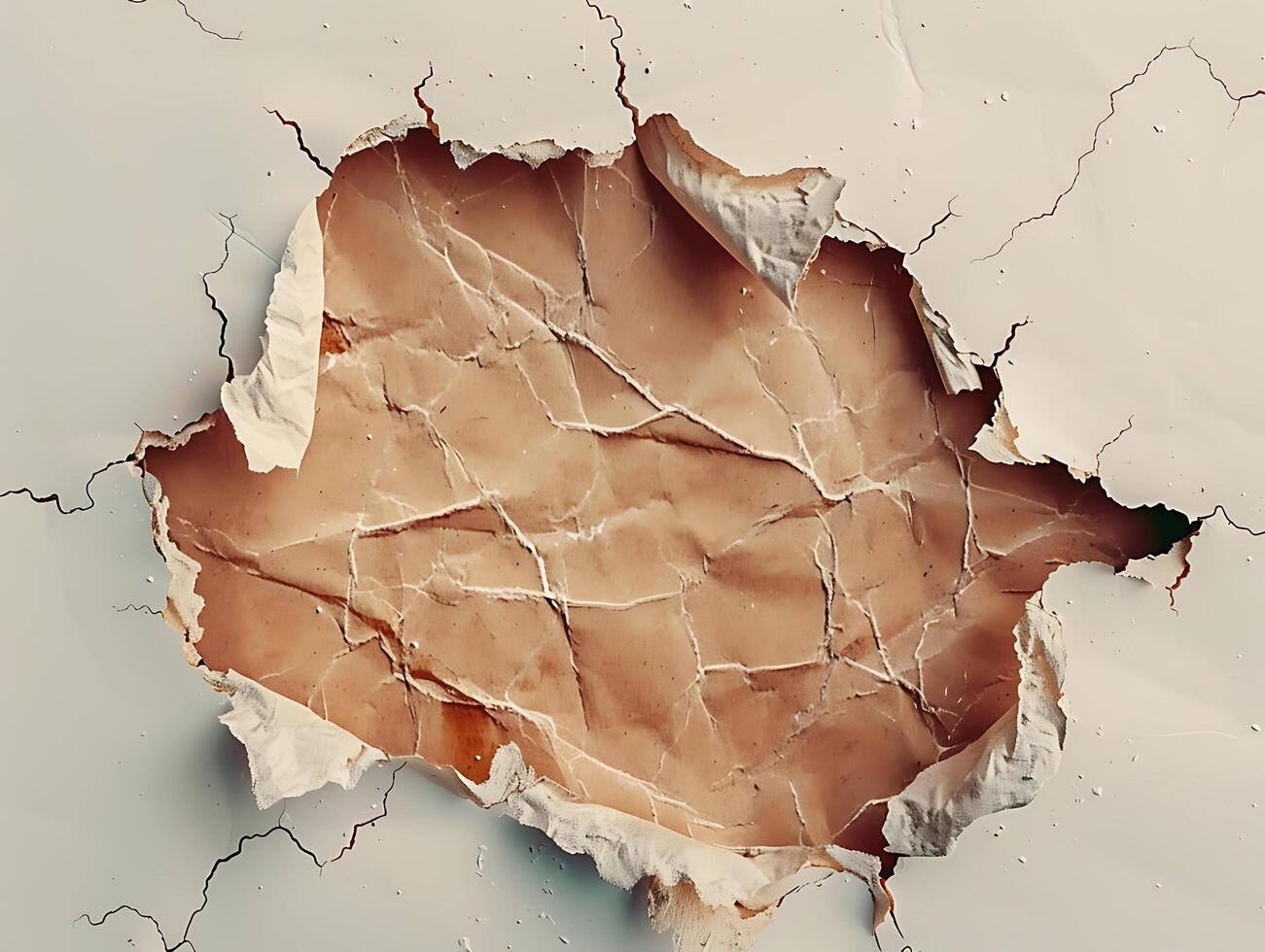 Ragged hole torn in ripped paper in 8K resolution photo