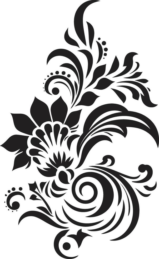 Victorian Vines Black Vintage Floral Icon Nostalgic Nasturtiums Floral Element in Black vector