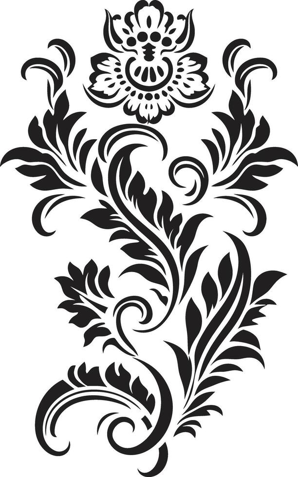 Victorian Vervain Black Vintage Floral Icon Nostalgic Nightshade Floral Element in Black vector
