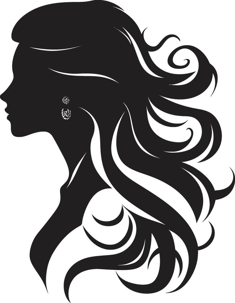Vintage Verve Black Icon of Womans Face Shadowed Siren Woman Face in Black vector
