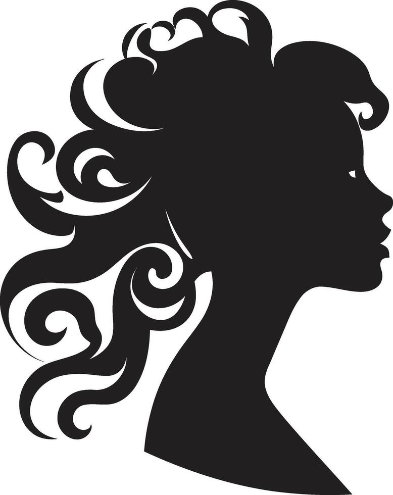 Vintage Verve Design of Woman Face in Black Shadowed Siren Black Icon of Womans Face vector