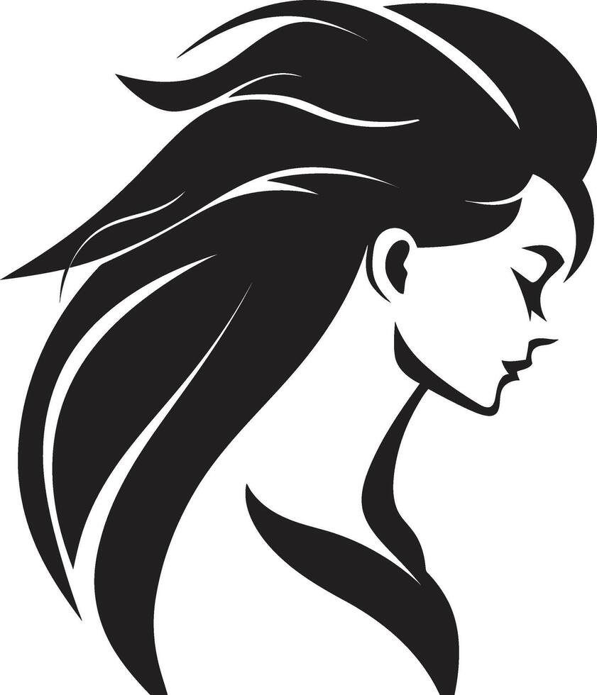 Vintage Verve Black Icon of Womans Face Shadowed Siren Woman Face in Black vector