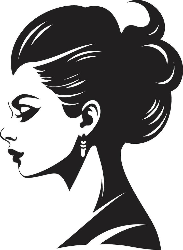 Ethereal Elegance Black Woman Face Icon Radiant Noir Design of Woman Face in Black vector
