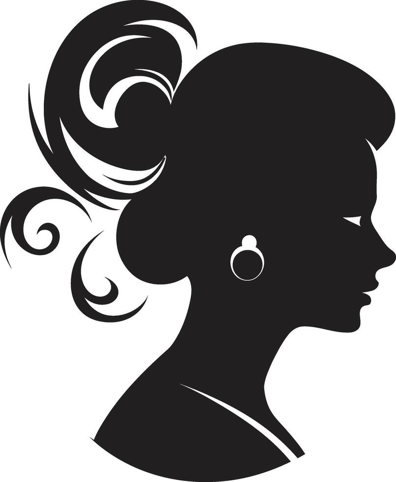 Midnight Muse Design of Woman Face in Black Silhouette Serenity Black Icon of Womans Face vector