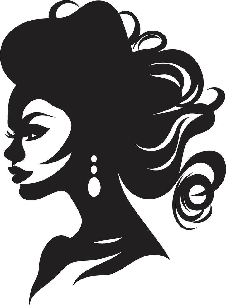Mystical Maiden Black Icon of Womans Face Charcoal Charm Woman Face in Black vector