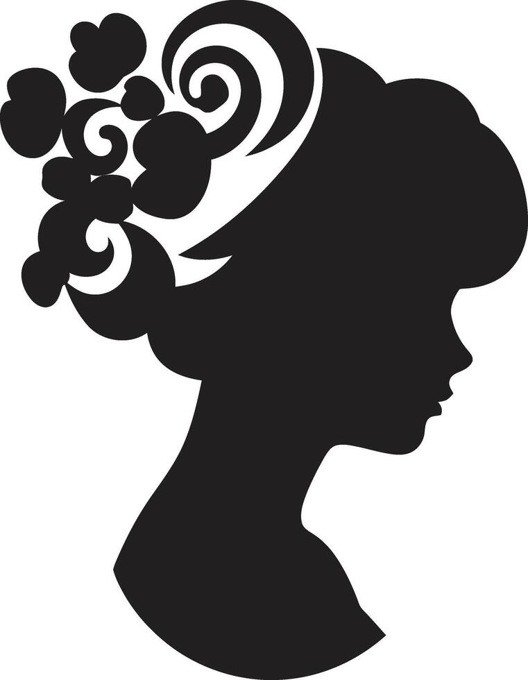 Midnight Mystery Black Icon of Womans Face Elegant Embrace Woman Face in Black vector
