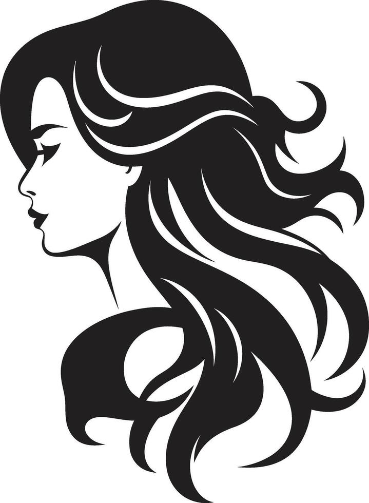 Vintage Vogue Woman Face in Black Shadowed Siren Black Woman Face Icon vector