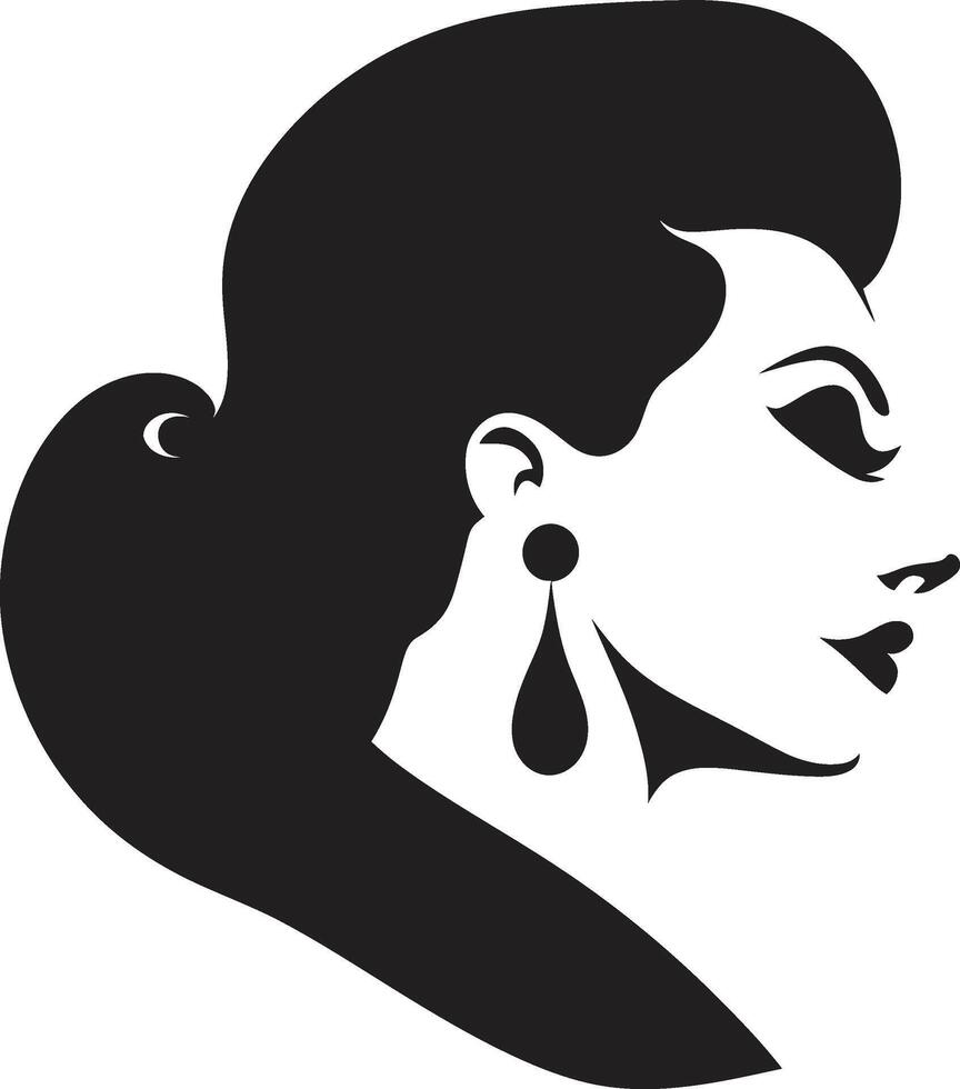 Ethereal Empress Design of Woman Face in Black Radiant Reverie Black Icon of Womans Face vector